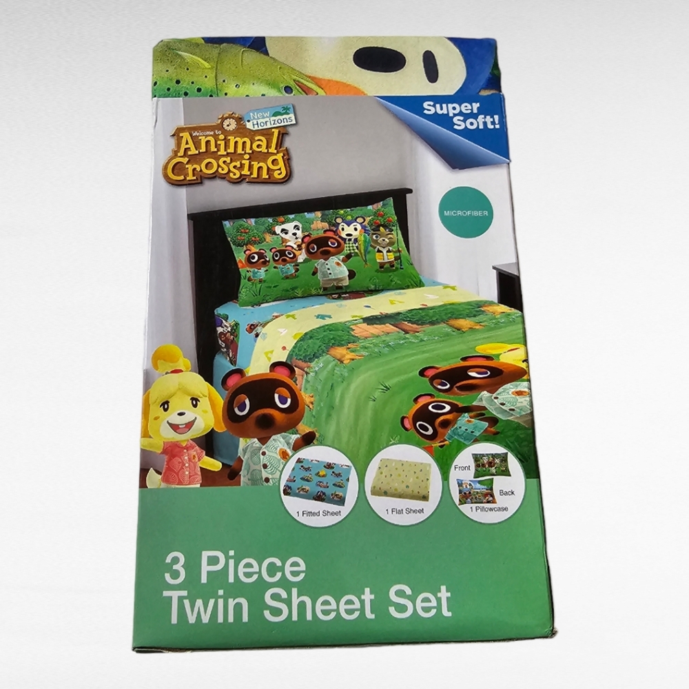 Animal Crossing Happy Campers Kids 3 Piece Twin Sheet Set